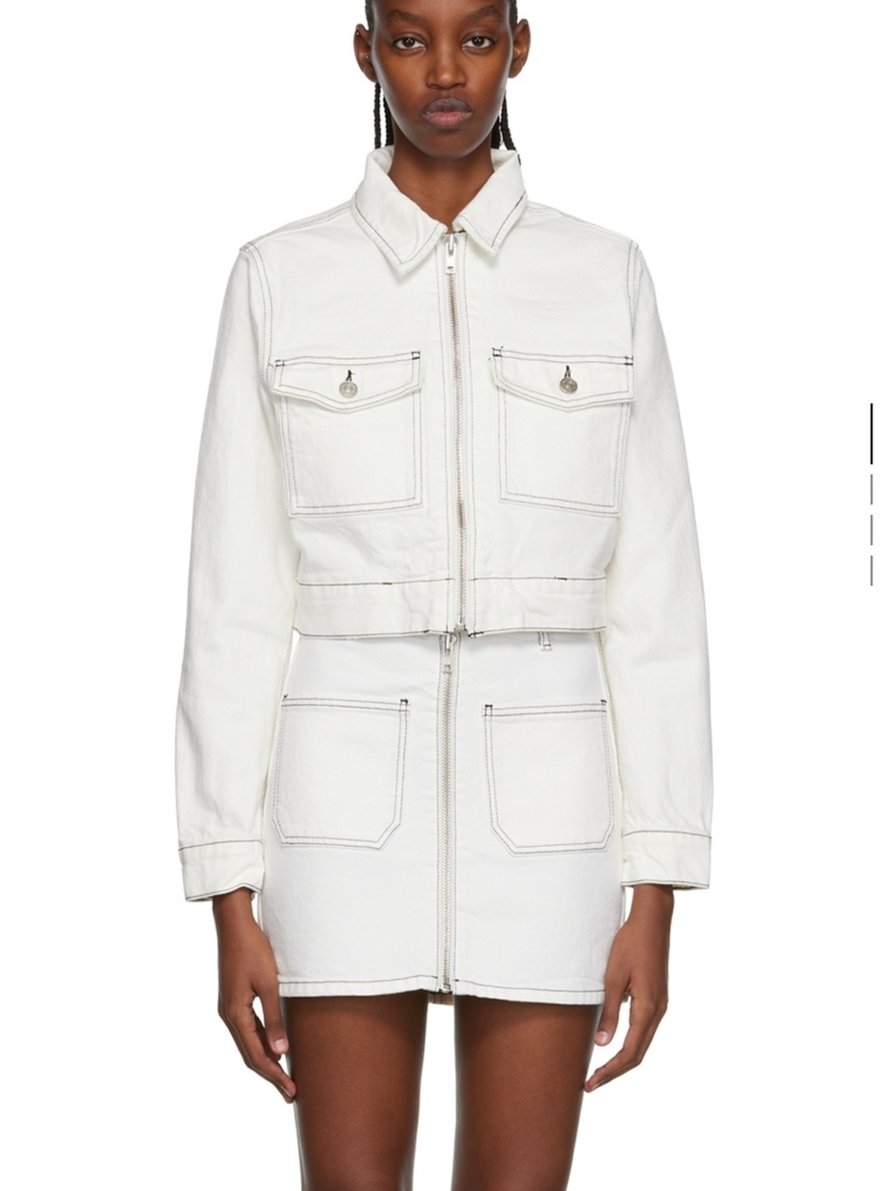 Reformation White Cropped Zip-Front Jean Jacket and Skirt NWT